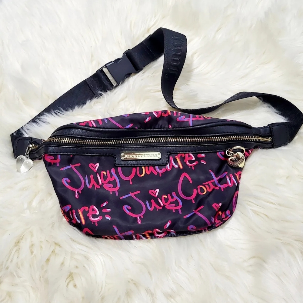 Juicy Couture Black Fanny Pack with Pink Script